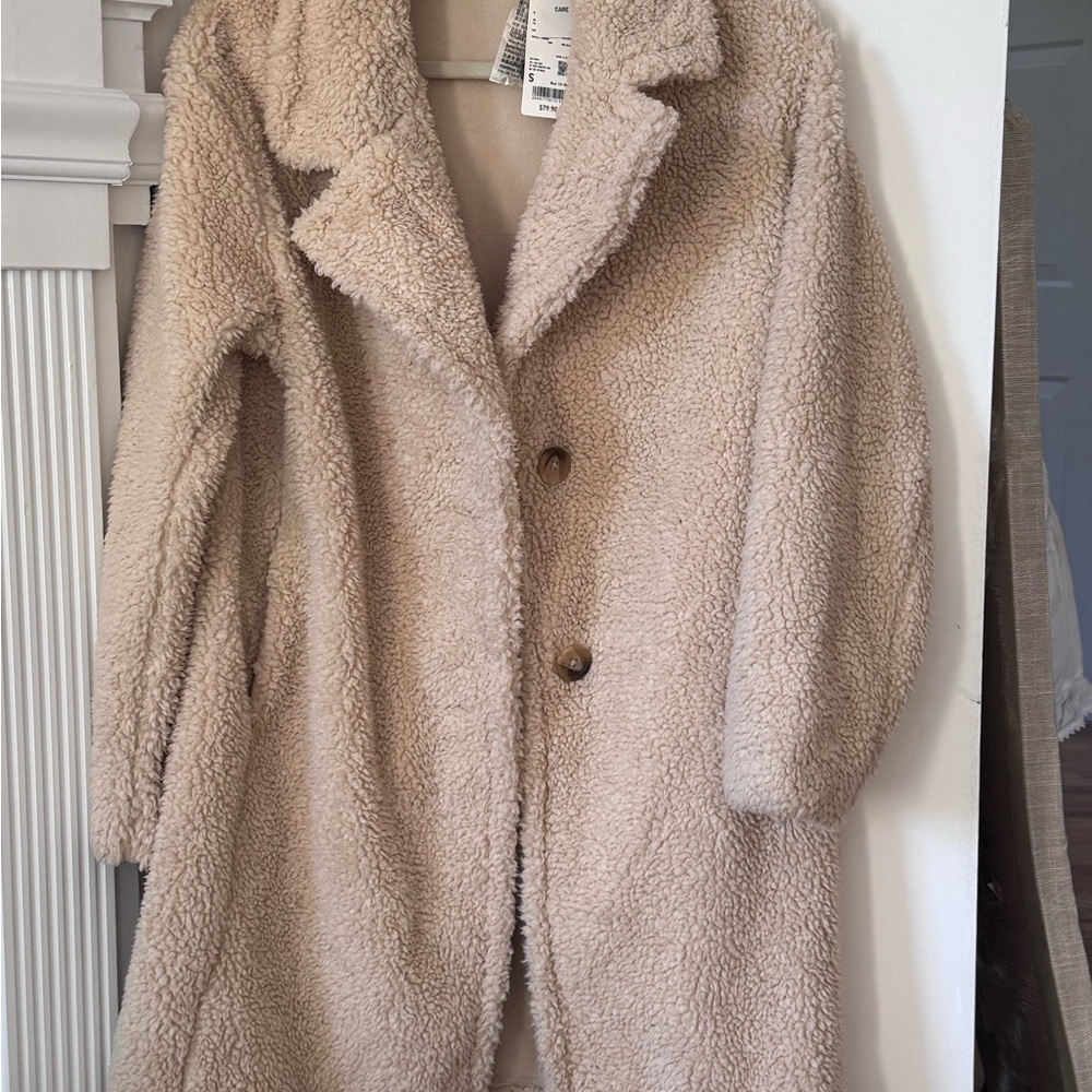 Tan Uniqlo Teddy Coat, Size S